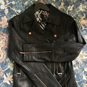 Ted Baker Minimal Leather Jacket with Rise Gold Zipper